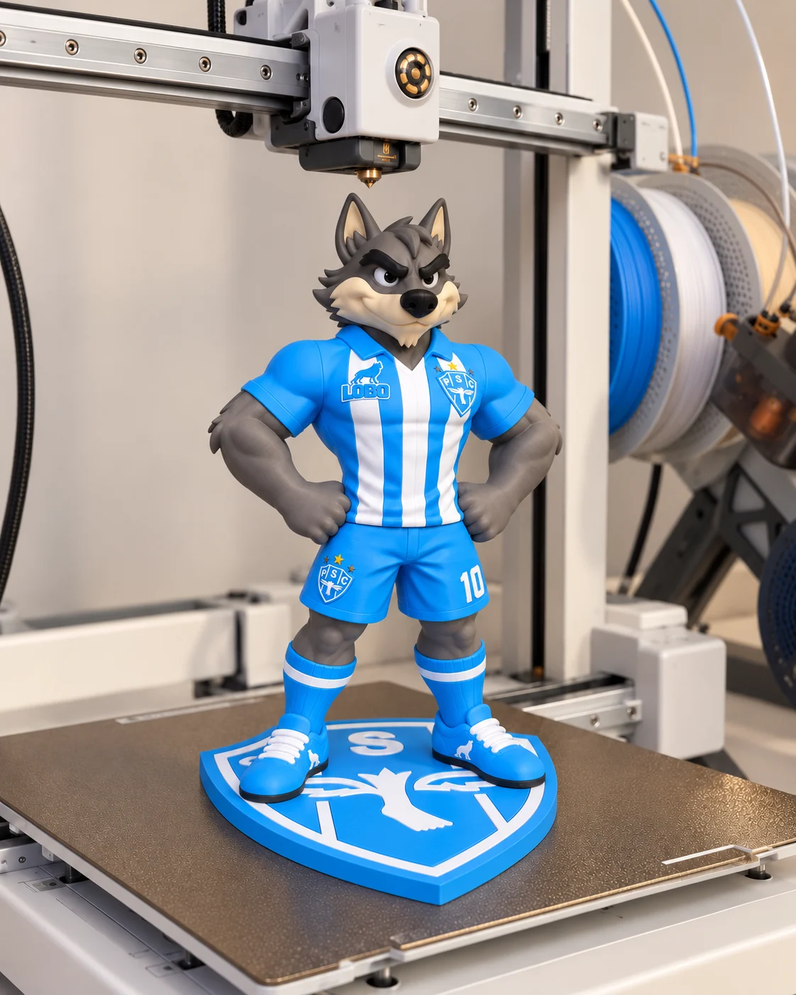 Lobo do Paysandu com a base em escudo na impressora 3D